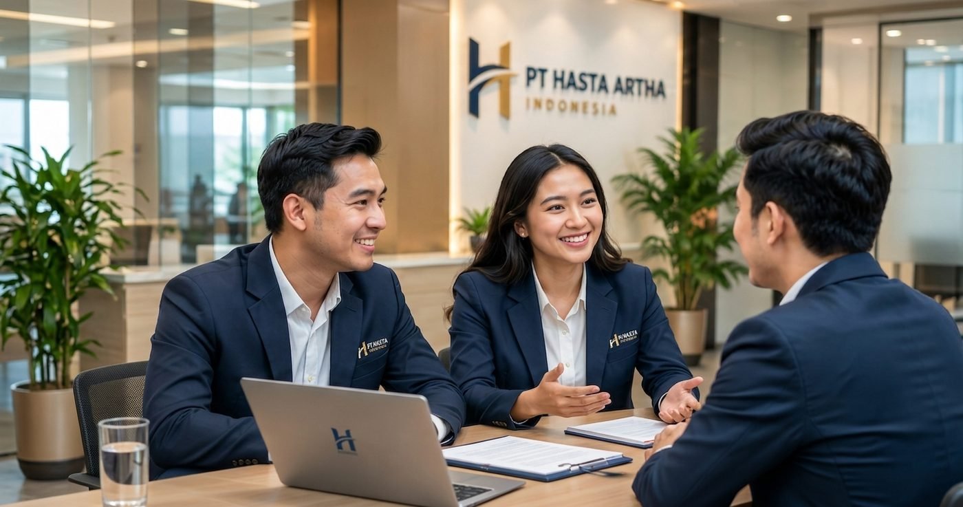Tim PT Hasta Artha Indonesia berdiskusi dengan klien